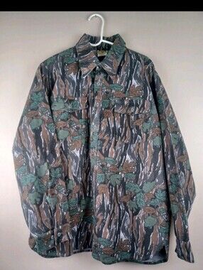 Vintage Ideal Camouflage Button Up Long Sleeve Hunting Shirt Brown Green XL USA
